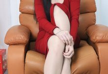 丝韵摄影 NO.3369 橙子 黑色V-领针织长袖 黑色斑点短裙-秀人美女