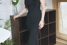 丝韵摄影 NO.3382 小意 香槟色新中式改良旗袍裙-秀人美女