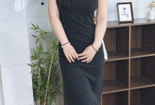 丝韵摄影 NO.3404 小意 纯欲风白色一字肩长袖连衣裙-秀人美女