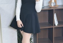 丝韵摄影 NO.3444 阿娇 温柔纯欲风 奶绿色方领长袖开叉连衣裙-秀人美女