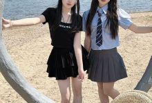 丝韵摄影 NO.3445 小意 学院风 米白色P+olo领短袖 A字短裤-秀人美女
